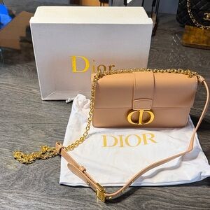 Beige Genuine Leather Chain Crossbody Bag